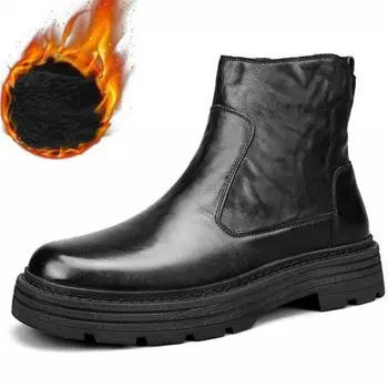 Зимние ботинки мужские из натуральной кожи в стиле ретро простые высокие повседневные ботинки на толстой подошве ботильоны 38 чёрный