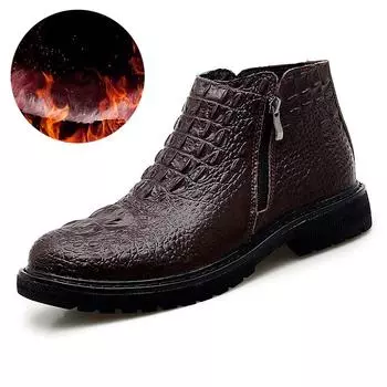 Зимние ботинки мужские из натуральной кожи теплые плюшевые холодные зимние коровьи брендовые мужские ботильоны обувь большой размер 45 39 коричневый