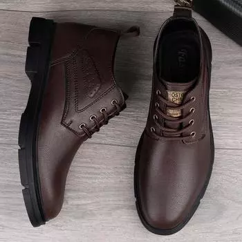 Зимние ботинки Мужские кроссовки Натуральная кожа Теплые меховые ботильоны Повседневная обувь Мужские ботильоны Ковбойские инструменты 37