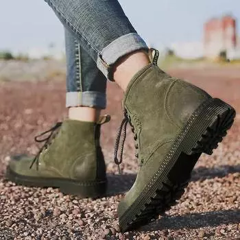 Зимние ботинки Мужские мотоциклетные ботинки для активного отдыха Мужские модные ботильоны Высококачественная обувь из коровьей замши Обувь ручной работы Рабочие ботинки 38 чёрный