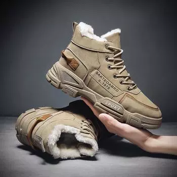 Зимние ботинки мужские плюшевые теплые зимние ботинки удобные мужские повседневные кроссовки для отдыха на открытом воздухе нескользящие ботильоны на плоской подошве со шнуровкой мужские 39