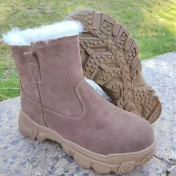 Зимние ботинки мужские с мехом, большие хлопковые ботинки, зимние на молнии, теплые, водонепроницаемые, нескользящие, с высоким голенищем, из утолщенной шерсти 38