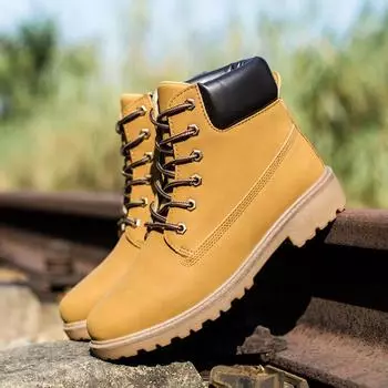 Зимние ботинки мужские туфли горячие теплые плюс мех зимние ботинки для снега рабочая обувь мужские ботинки из искусственной кожи на шнуровке мужские ботинки больших размеров 6.5 жёлтый