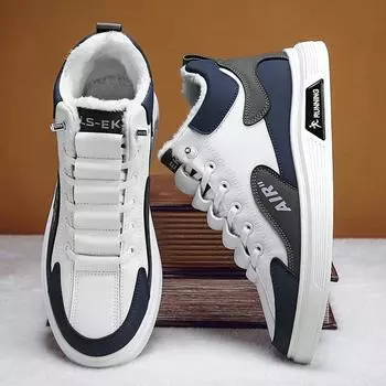 Зимние ботинки мужские высокие ботинки 2024 зимние студенческие спортивные плюшевые на шнуровке нескользящие удобные уличные теплые хлопковые мужские кроссовки 39