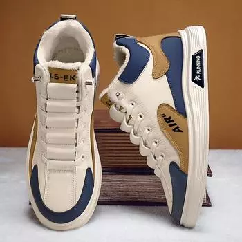 Зимние ботинки мужские высокие ботинки 2024 зимние студенческие спортивные плюшевые на шнуровке нескользящие удобные уличные теплые хлопковые мужские кроссовки 39