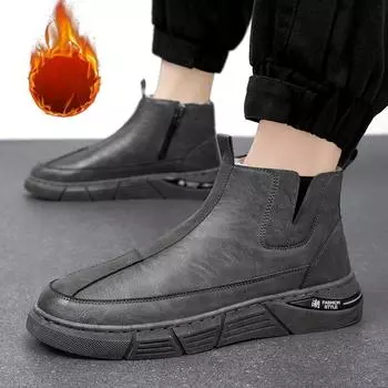 Зимние ботинки мужские высокие ботинки мужские зимние новые бархатные теплые хлопковые ботинки британский стиль мужские утолщенные хлопковые ботинки Tide 39 дубильная кора