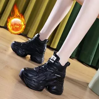 Зимние ботинки на платформе для женщин, короткие, на шнуровке, нескользящие, с подкладкой из искусственного меха, женские теплые высокие кроссовки для ходьбы, обувь для бега 34