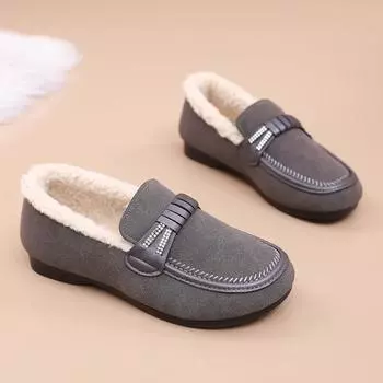 Зимние ботинки на плоской подошве. Теплая прочная обувь. Повседневная модная зимняя обувь на меховой подкладке. Лоферы на плоской подошве. Толстая плюшевая обувь для женщин. 36 чёрный