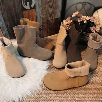 Зимние ботинки на плоской подошве, женская обувь в стиле ретро, модные, удобные и универсальные, весна, осень и зима, а также короткие ботинки с коротким рукавом 35 верблюд