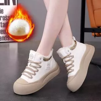 Зимние ботинки на толстой платформе для женщин, короткие ботильоны, слипоны, с подкладкой из искусственного меха, женские теплые кроссовки для ходьбы на шнуровке с флисовой подкладкой 35 чёрный