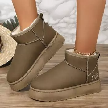 Зимние ботинки на толстой плюшевой платформе, женские зимние теплые туфли из хлопка и меха, коричневые женские замшевые ботильоны без застежек, женские мягкие туфли 36 чёрный