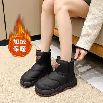 Зимние ботинки на толстой подошве 2024 года, новые теплые утолщенные короткие ботинки с начесом, кексы, северо-восточные, с круглой головкой, хлопковые туфли для женщин 35 чёрный