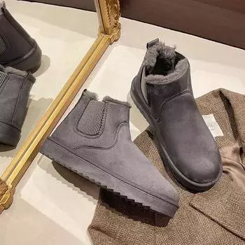 Зимние ботинки на толстой подошве для женщин, новый стиль, плюс утепленные бархатные ботинки, женские ботинки, большие хлопковые ботинки 36