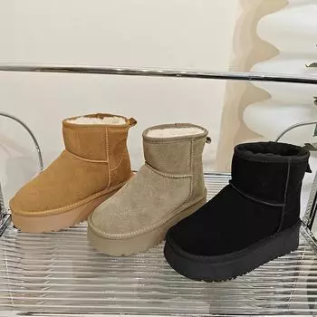 Зимние ботинки на толстой подошве, утепленные хлопковые ботинки, хлопковые сапоги 35 чёрный