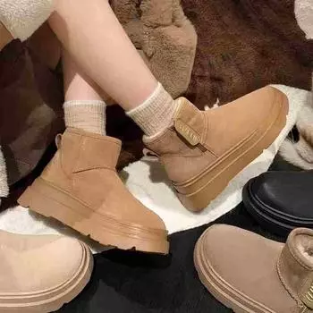 Зимние ботинки на толстой подошве в стиле ретро для женщин 2024 года, новые бархатные теплые ботинки Martin, короткие ботинки, нескользящая хлопковая обувь 35 верблюд