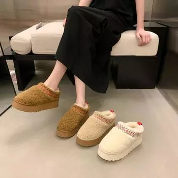 Зимние ботинки на толстой подошве женские меховые короткие зимние ботинки с подкладкой из утолщенного хлопка 36 коричневый