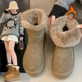 Зимние ботинки на толстой подошве, женские модели, зимние, с подкладкой из утолщенного меха, теплые хлопковые ботинки для детей на северо-востоке 35 малиновый