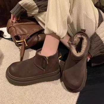 зимние ботинки на толстой подошве женские нескользящие бархатные утолщенные короткие ботинки 2024 новые зимние меховые ботинки Martin хлопковые ботинки 35 хаки