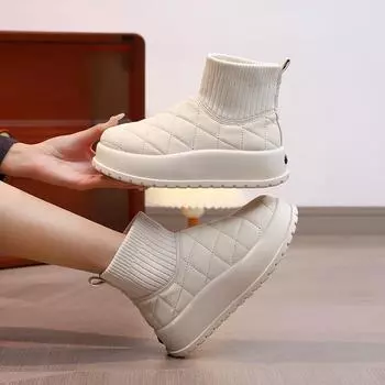 Зимние ботинки на толстой подошве женские, новые, утолщенные, из бархата, большие, хлопковые, водонепроницаемые и нескользящие, короткие ботинки M 35 бежевый