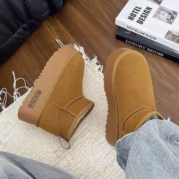 Зимние ботинки на толстой подошве женские с мехом, зимние ботинки 2024 года из хлопка Zhou Dongyu, утолщенные теплые ботинки 35 малиновый