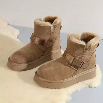 Зимние ботинки на толстой подошве женские с меховым покрытием 2024 года, короткие, с ворсом из утолщенного хлопка, нескользящие, теплые, короткие ботинки 35 чёрный
