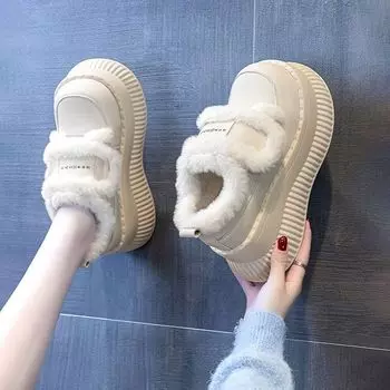 Зимние ботинки на толстой подошве, женские зимние бархатные утолщенные два хлопковых ботиночка, универсальные популярные женские туфли для увеличения роста 37