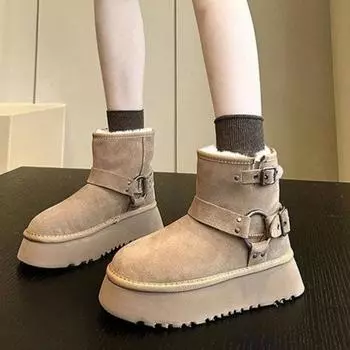 Зимние ботинки на толстой подошве, женские зимние утепленные короткие ботинки с подкладкой, нескользящие, водонепроницаемые, северо-восточные, большие хлопковые ботинки 35 верблюд