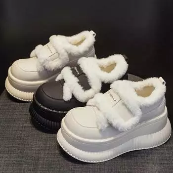 Зимние ботинки на толстой подошве, женские зимние бархатные утолщенные два хлопковых ботиночка, универсальные популярные женские туфли для увеличения роста 35