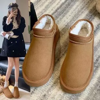 Зимние ботинки на толстой подошве женские зимние меховые интегрированные бархатные утолщенные теплые короткие трубчатые ботинки Hundred с хлопком Tide 35 малиновый