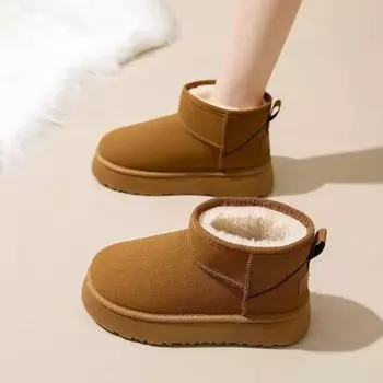 зимние ботинки на толстой подошве женские зимние короткие ботинки с набивкой и утолщением нескользящие теплые хлопковые ботинки большого размера короткие плюшевые хлопковые ботинки 36