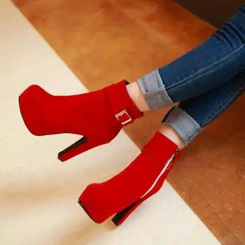 Зимние ботинки на высоком каблуке 12 см, Botas Mujer, новые женские ботинки с круглым носком и пряжкой, пикантные модные зимние ботинки на каблуке до щиколотки, повседневная зимняя обувь на молнии Sx-13 39