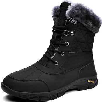 Зимние ботинки, нескользящие, износостойкие, на толстой подошве, хлопковые зимние ботинки, высокие хлопковые ботинки, мужские зимние ботинки 38 чёрный