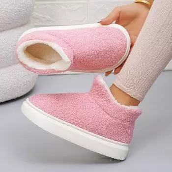 Зимние ботинки, новые, большого размера, однотонные, домашние, нескользящие, водонепроницаемые, с ворсом, утолщенные, низкие, из хлопка, осень и зима 2024 года 36 розовый