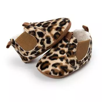 Зимние ботинки, осенняя обувь из искусственной кожи с леопардовым принтом для маленьких девочек, повседневная обувь для малышей 13cm чёрный