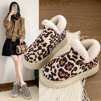 Зимние ботинки с леопардовым принтом и толстой подошвой, женские, новые, зимние, водонепроницаемые, нескользящие, хлопковые, теплые, короткие ботинки 36 жёлтый