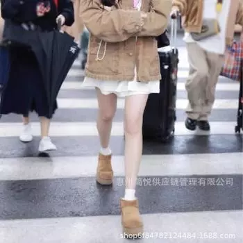 Зимние ботинки с меховой отделкой, женские кожаные мини-ботинки Sangpo, новые осенне-зимние ботинки из утолщенного хлопка высотой 5 см для женщин 35