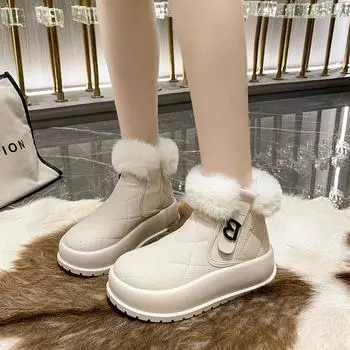 Зимние ботинки с меховой вставкой на толстой подошве из хлопка, женские зимние бархатные ботинки 2025 года, новые, для увеличения роста, повседневные, утолщенные, теплые ботинки для хлеба 35