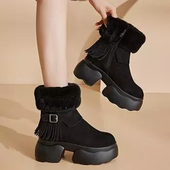 Зимние ботинки с толстой подошвой из кроличьего меха, короткие, с ворсом 34 верблюд