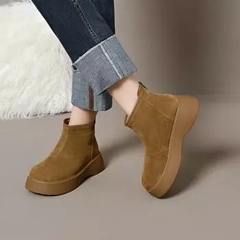 Зимние ботинки с толстой подошвой Короткие ботинки Кожаные ботинки Хлопковые ботинки 34 чёрный