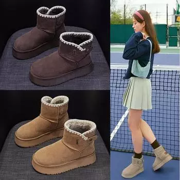 Зимние ботинки с толстой подошвой, повседневная модная обувь 34 бежевый