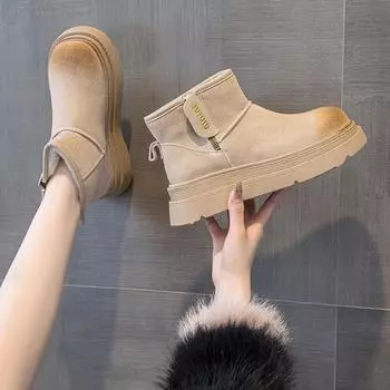 Зимние ботинки с толстой подошвой, увеличивающие рост, короткие ботинки 35 верблюд