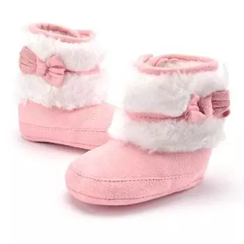 Зимние ботинки. Теплые сапоги для ходьбы. Нескользящие флисовые ботинки с бантом для маленьких девочек и мальчиков. Шерстяные ботинки для зимней кроватки. 11 белый
