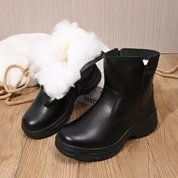 Зимние ботинки унисекс для мужчин, теплые, нескользящие, водонепроницаемые, ветрозащитные, на молнии, кожаные ботинки для мужчин и женщин, зимние ботинки из шерсти, зимняя обувь 38 чёрный