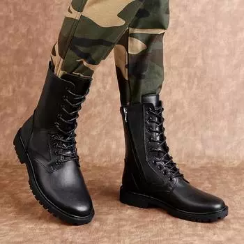 Зимние ботинки US Combat Boots TrendBoots Plus Velvet Men Boots Натуральная кожа Зимние ботинки Ботинки с боковой молнией Мотоциклетные ботинки Высокие 35 чёрный