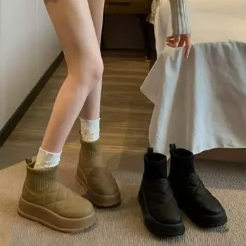 Зимние ботинки в стиле ретро, универсальные, на толстой подошве, повседневные, хлопковые туфли 35 чёрный