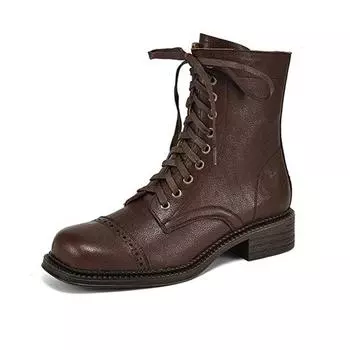 Зимние ботинки в стиле вестерн Krazing Pot из коровьей кожи на среднем каблуке, женские ботильоны на шнуровке, размер 43, уличная одежда 34 чёрный