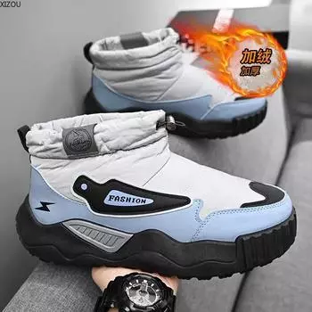 Зимние ботинки, высокие ботинки для снега, повседневные, молодежные, британский стиль, бархатные, утолщенные, XIZOU, красивые, модные, мужские, новые 39 чёрный