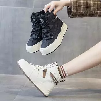 Зимние ботинки высокие женские туфли однокилограммовая студенческая обувь 34 бежевый