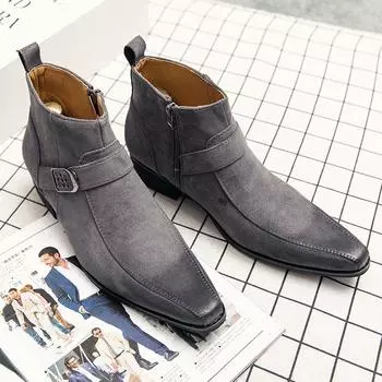 Зимние ботинки Замшевые ботинки Челси Модные кожаные ботинки Туфли с высоким верхом Ботильоны Официальные повседневные ботинки на толстой подошве с острым носком 39 чёрный