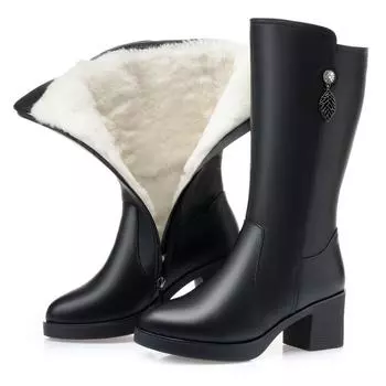 Зимние ботинки, женская черная обувь, ботильоны, зимние женские зимние ботинки из натуральной кожи большого размера, толстые теплые шерстяные сапоги 35